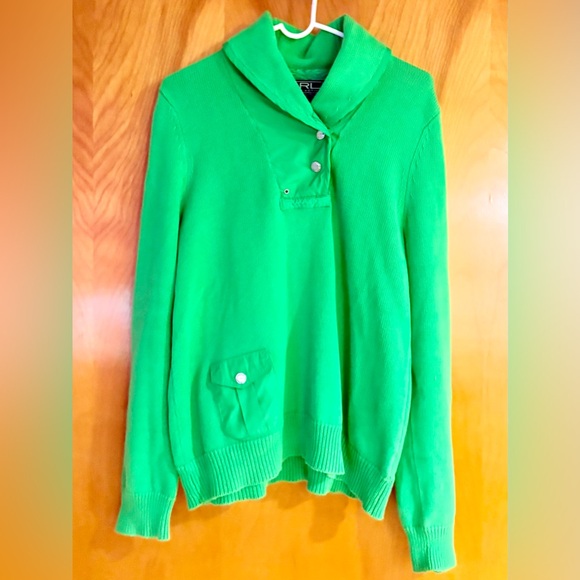 Ralph Lauren Sweaters - Vintage Ralph Lauren Active Shawl Collar 100% Cotton Kelly Green Sweater